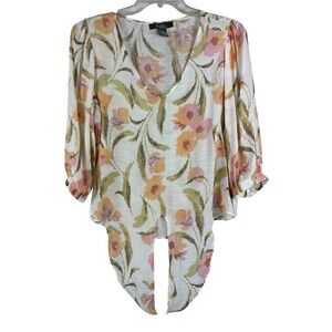 Olivia & Martin Women's Top Sz L Floral Tropical Resort Wear Boho Cottagecore
